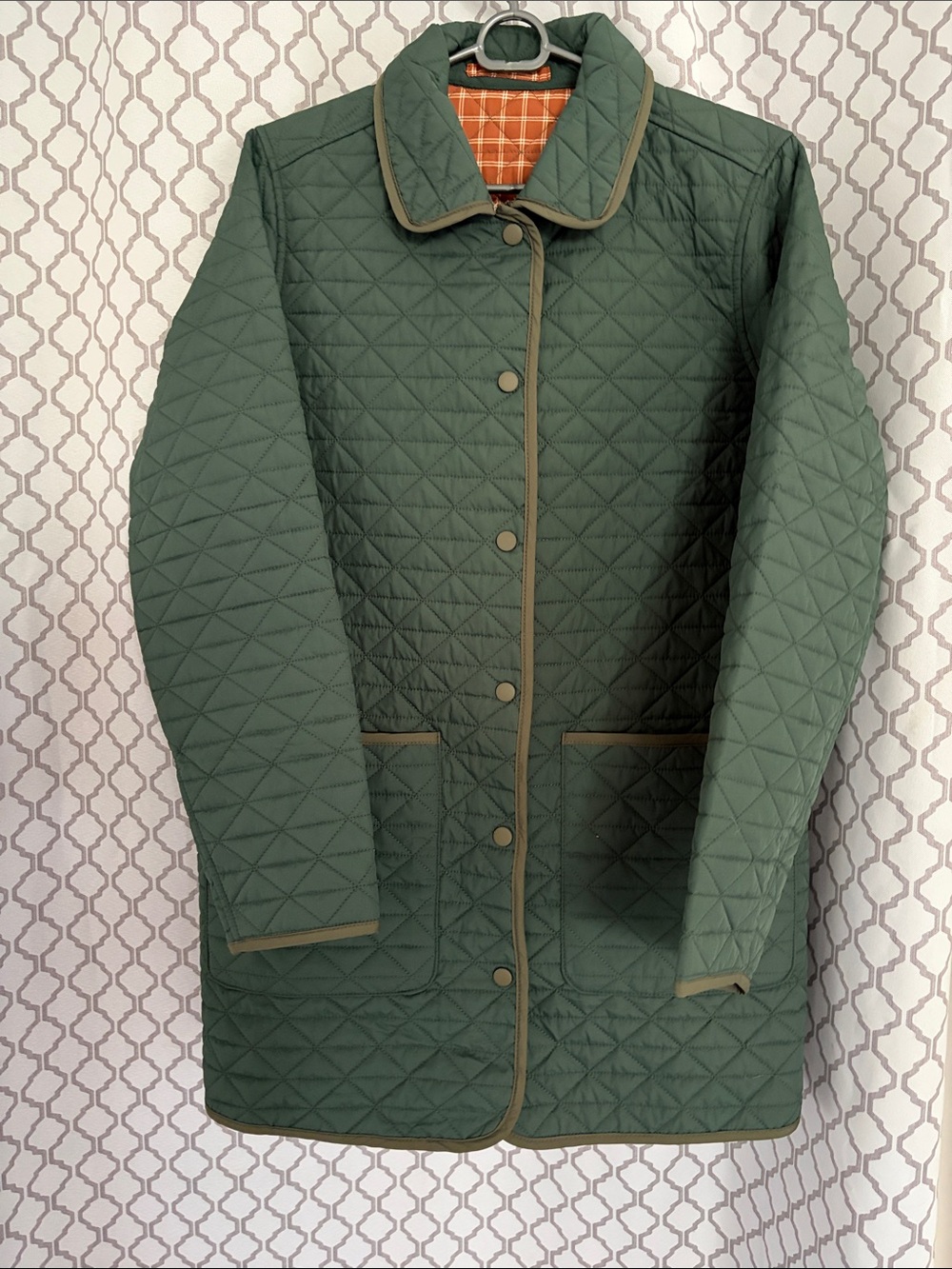Quilted Olive Green orange check reversible barn coat